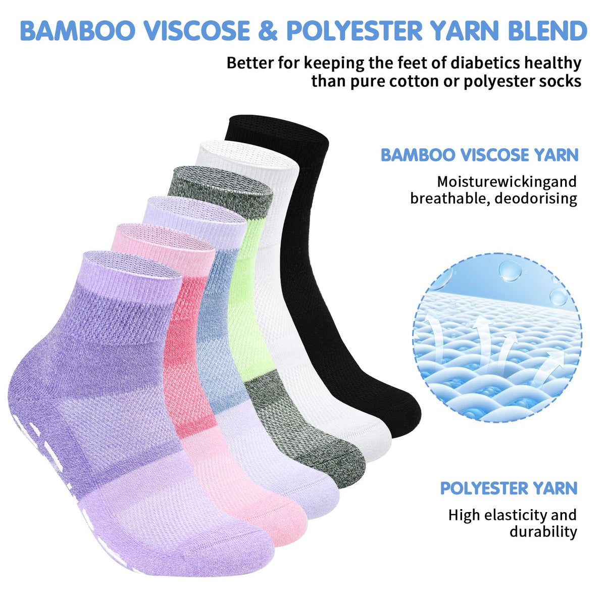 Non Slip Diabetic Ankle Socks 6 Pairs X5830