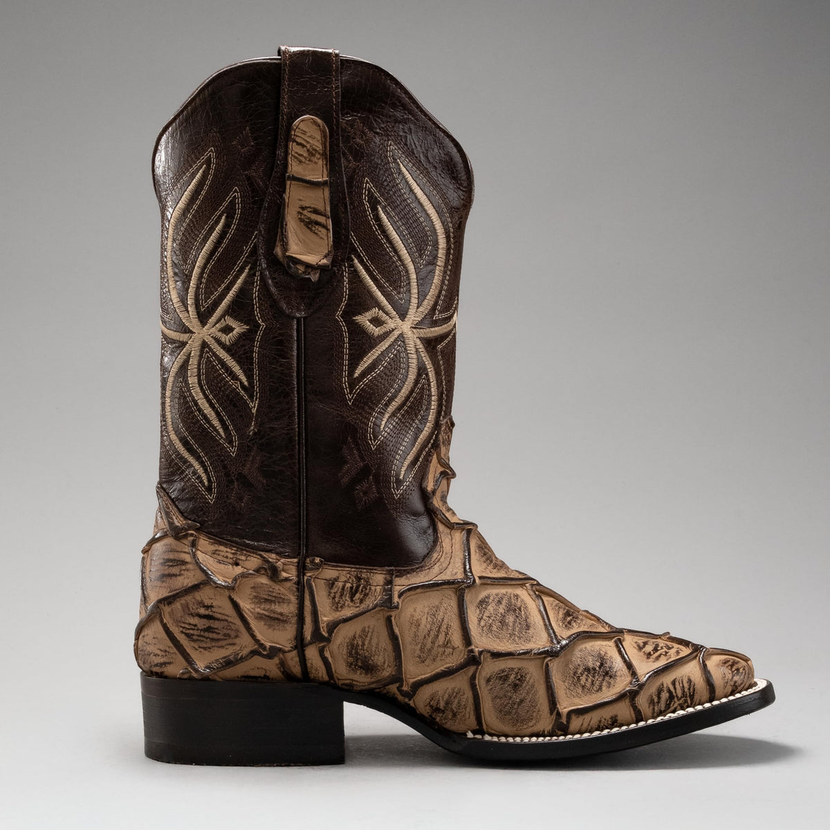 Leather Print Embroidered Square Toe Cowboy Boots C63572