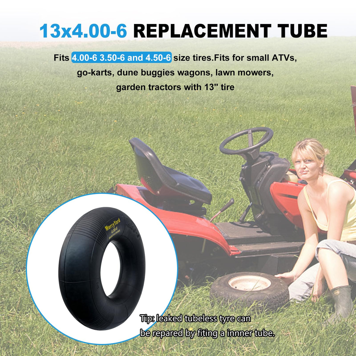 13 * 4.00-6" Inner Tubes TR13 Straight Valve Stem 2-Pack R162