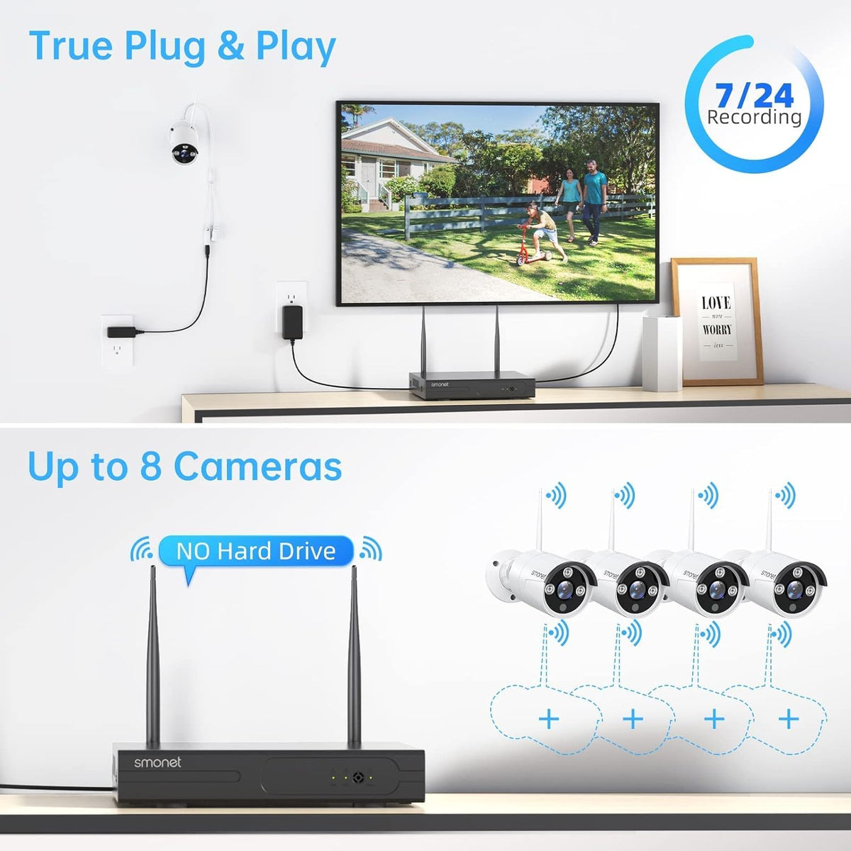3MP Wireless Security Camera System with Audio, 8CH NVR Kits, 4pcs 3MP Indoor Outdoor WiFi IP Cameras, Night Vision, AI Human Detection Q303