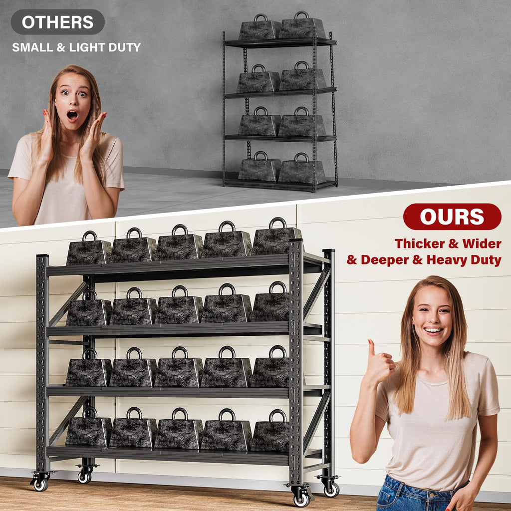 75.6" Tall Black Metal Storage Shelves with Wheels N876