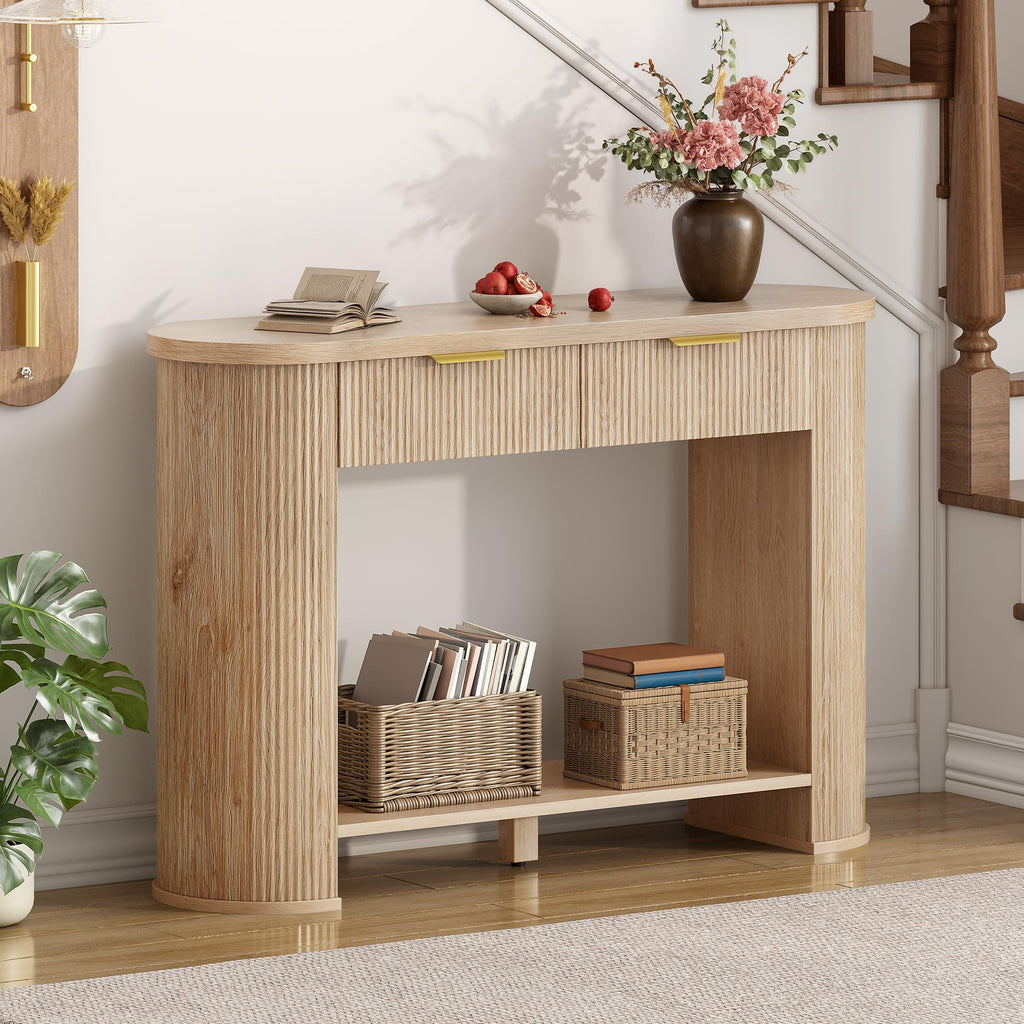 47.2" Oak Console Table with 2 Drawers & Shelf S85473