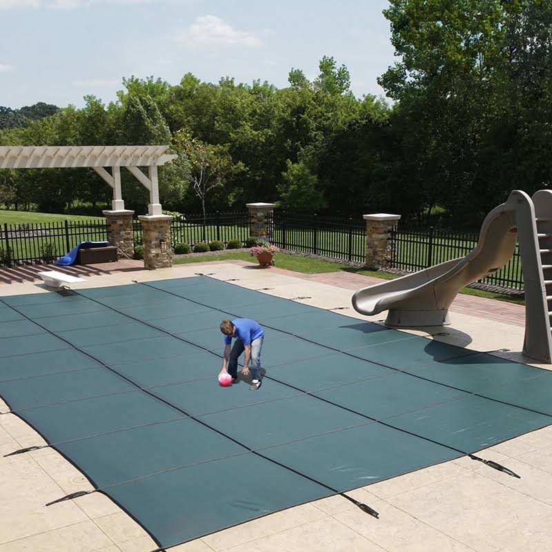 Blue 20-Year Ultra Light Solid Safety Cover for 14-ft x 28-ft Pool w/ Left Step M62104
