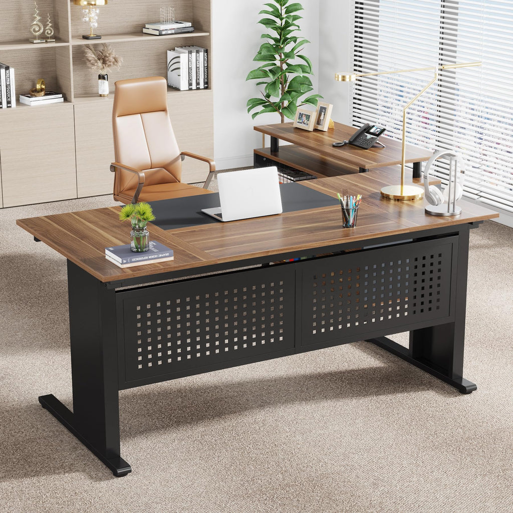 63 Inch L Shaped Computer Desk with File Cabinet and Storage Shelves X399720