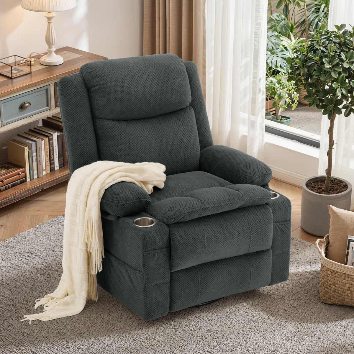 Gray Swivel Rocker Recliner with Massage & Heat B8283