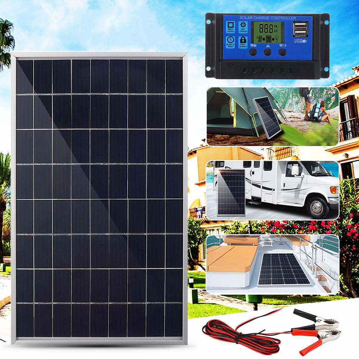10W 12V Monocrystalline Solar Panel Kit with 10A Charge Controller H5329