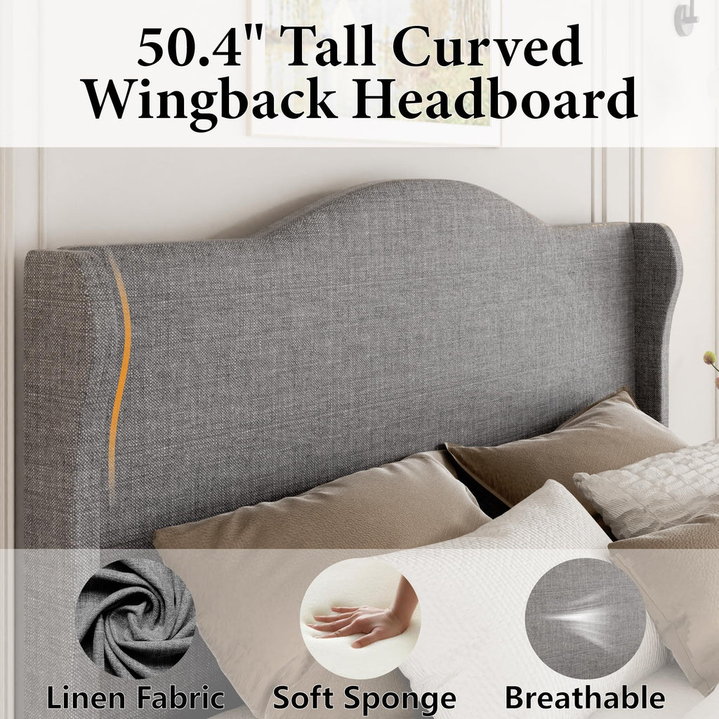 Queen Size Light Grey Upholstered Headboard Bed Frame S90842