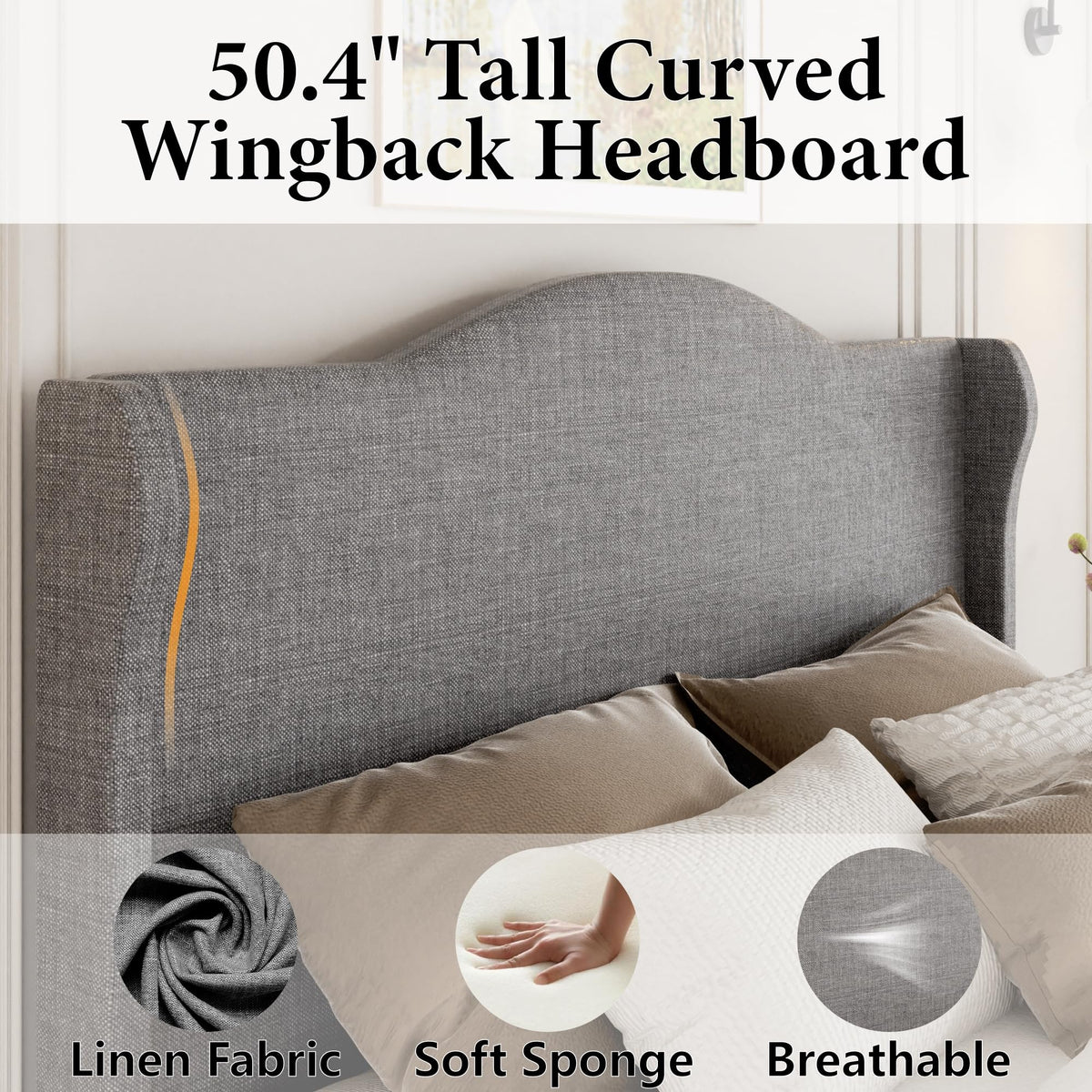 Queen Size Light Grey Upholstered Headboard Bed Frame S90842