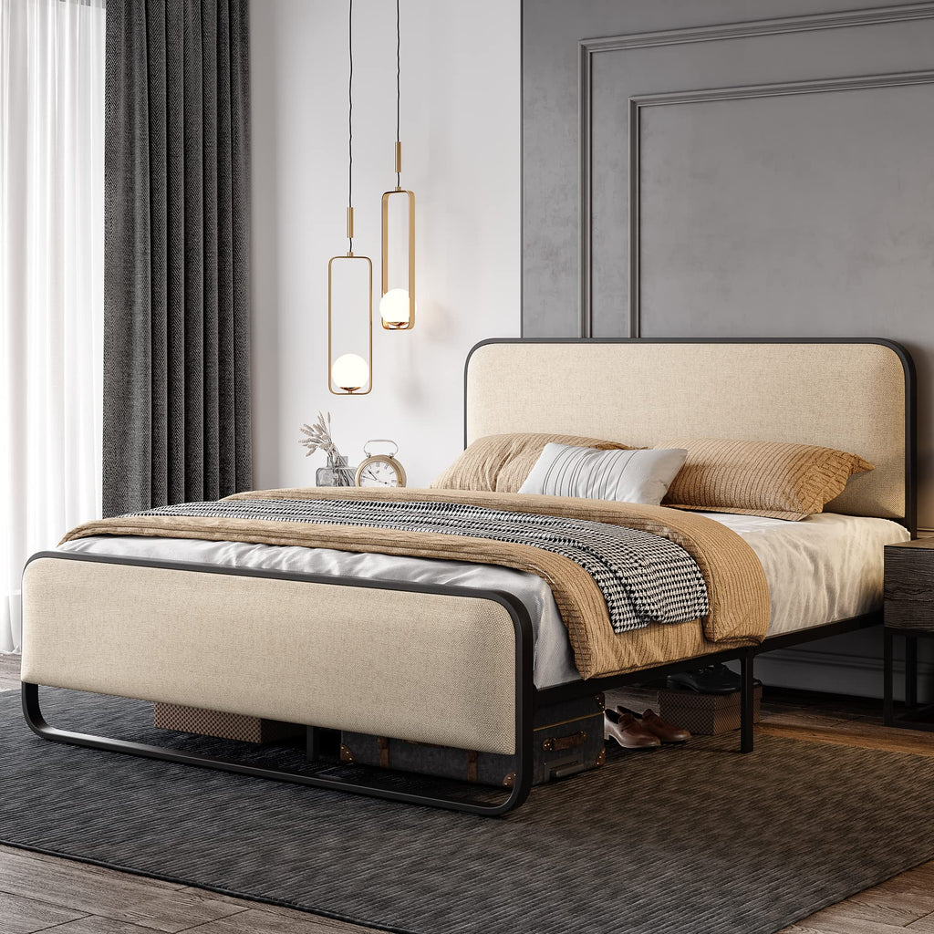 Full Size Metal Bed Frame with Upholstered Headboard D122497