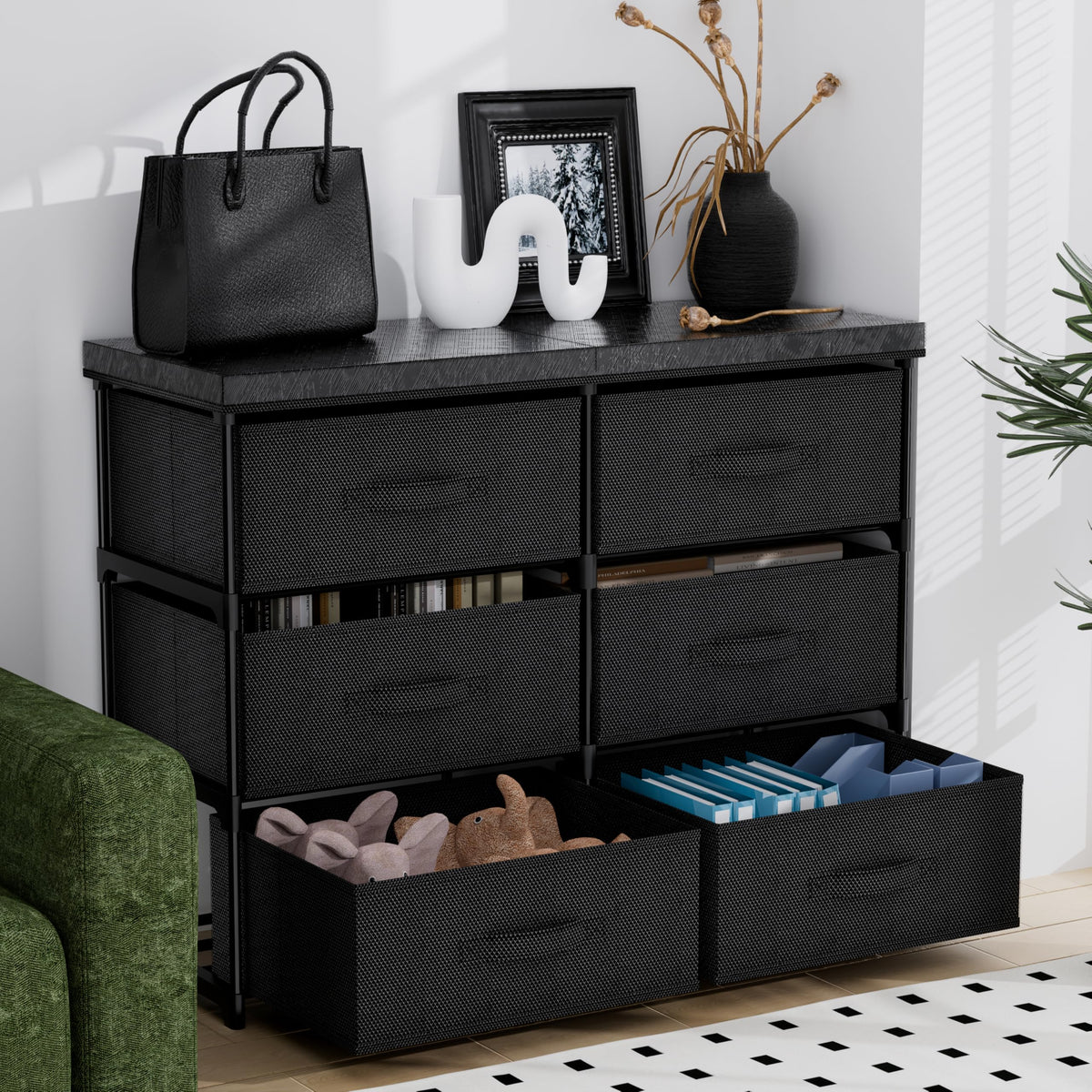 6 Drawer Fabric Dresser Storage Tower A9685