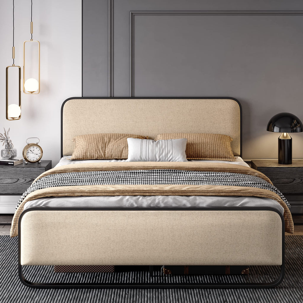 Full Size Metal Bed Frame with Upholstered Headboard D122497