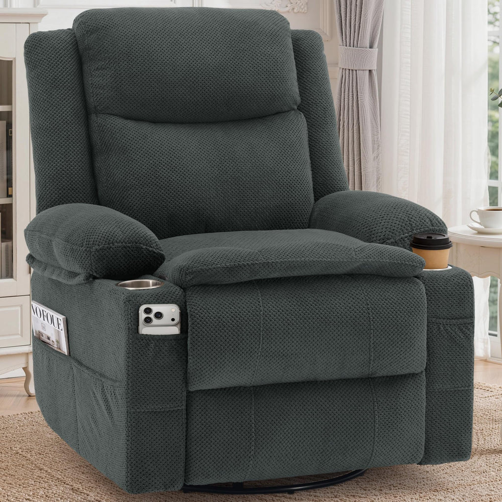 Gray Swivel Rocker Recliner with Massage & Heat B8283