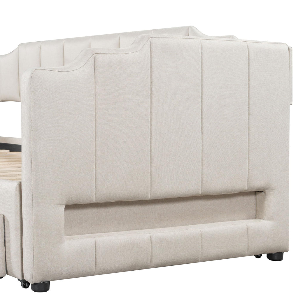 Twin XL to King Extendable Upholstered Daybed Frame with 2 Storage Drawers V167