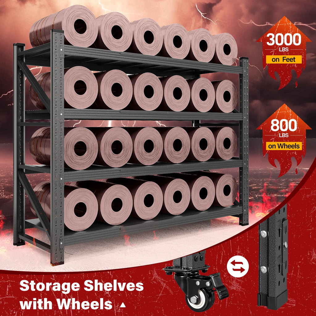 75.6" Tall Black Metal Storage Shelves with Wheels N876