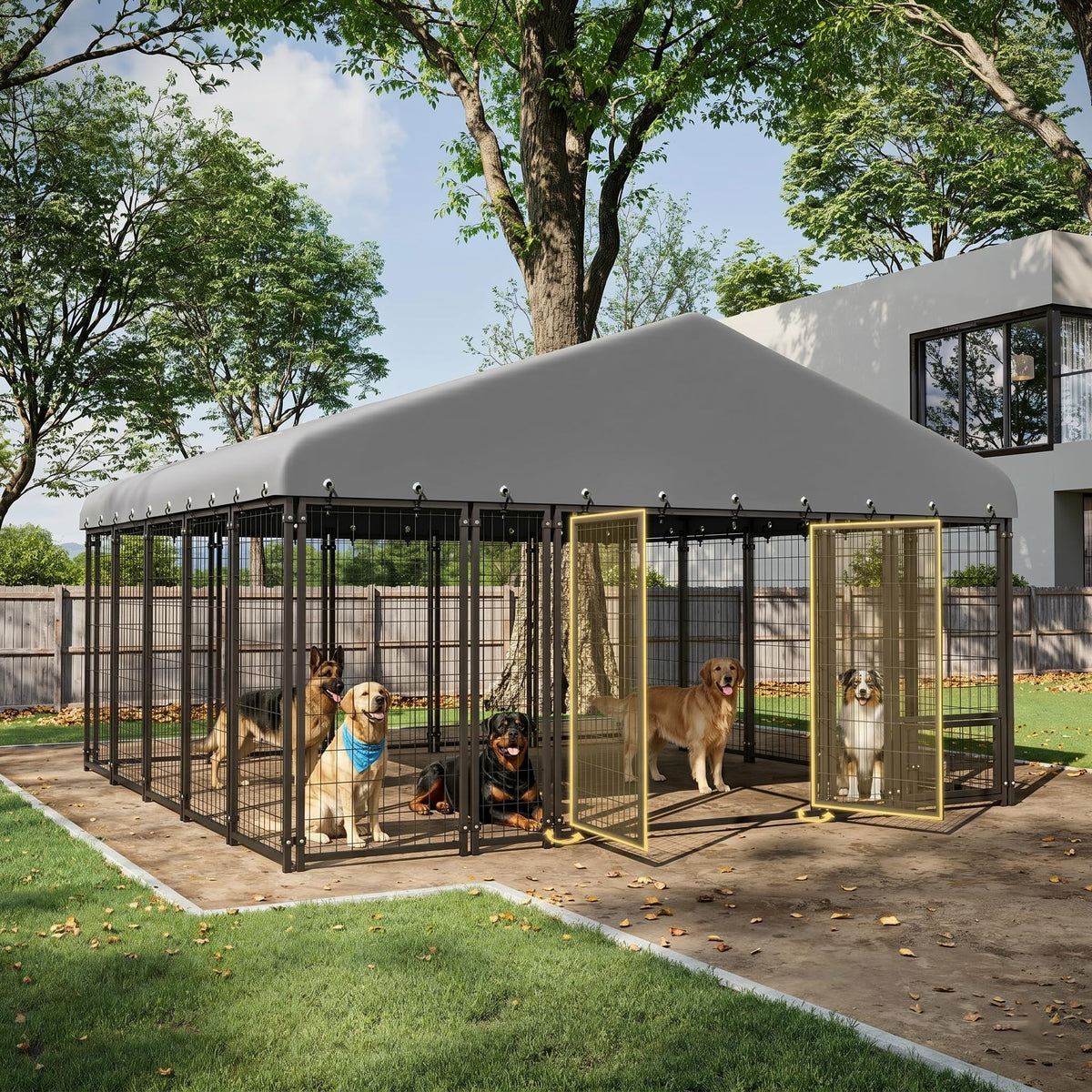 10X10FT Heavy Duty Galvanized Steel Dog Kennel with Roof L861