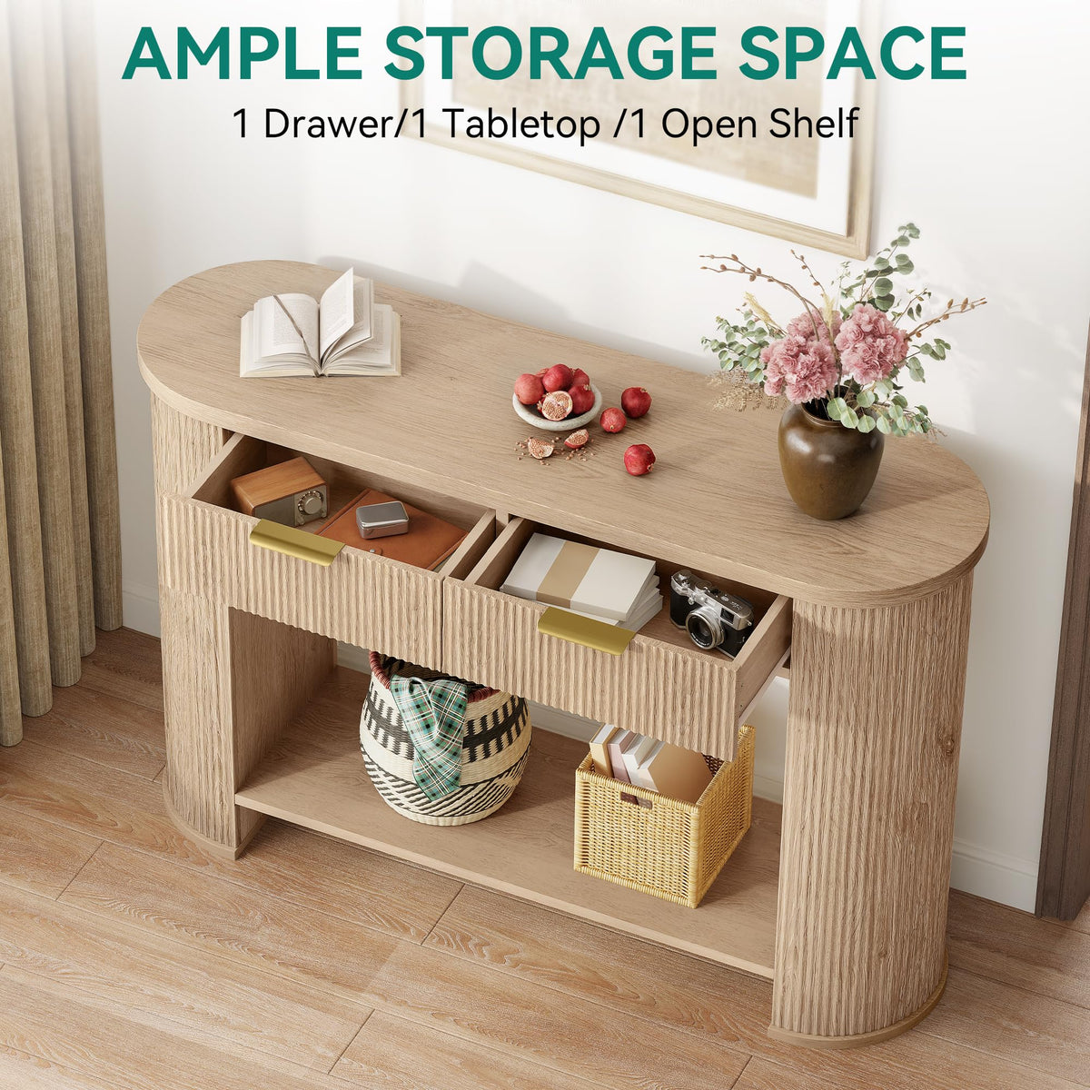 47.2" Oak Console Table with 2 Drawers & Shelf S85473