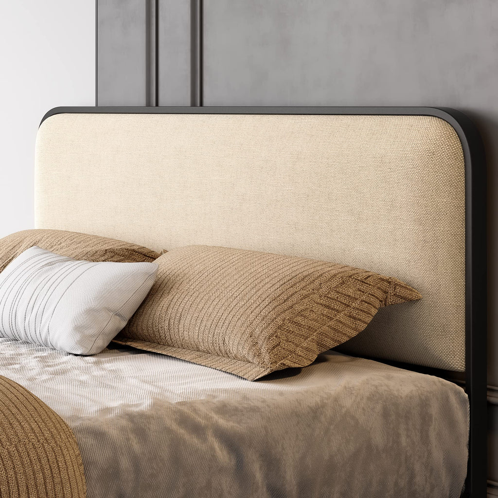 Full Size Metal Bed Frame with Upholstered Headboard D122497