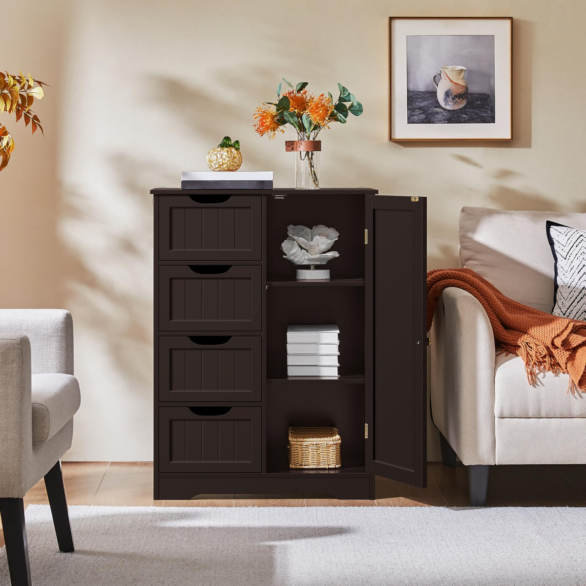 Espresso 4 Drawer Bathroom Storage Cabinet I2294