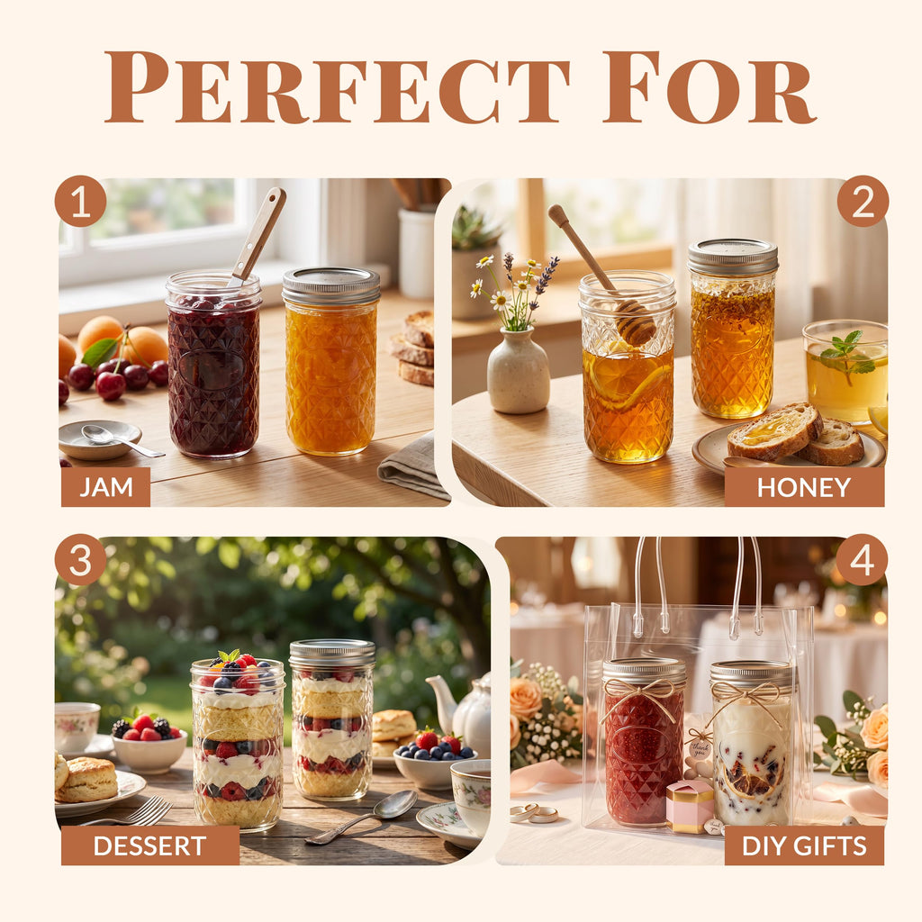 12 Pack 12oz Regular Mouth Glass Jars With Lids O18179