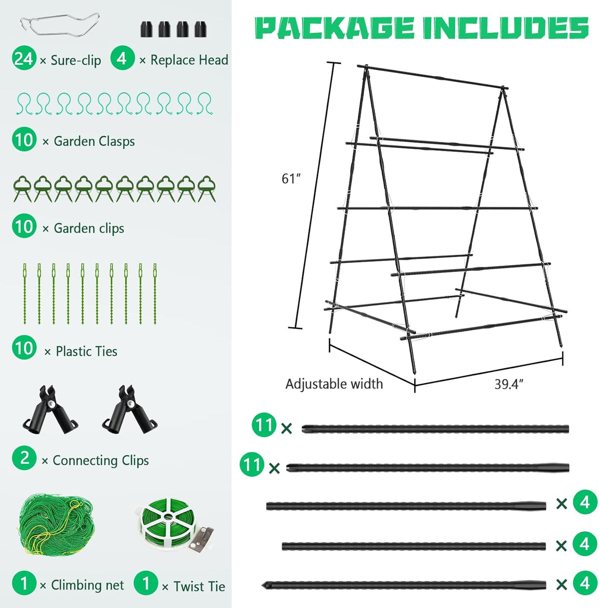 A-Frame Garden Trellis with Plant Support Clips Z653391