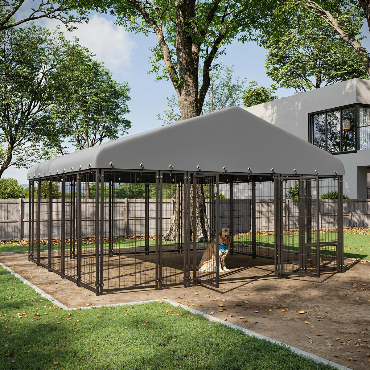10X10FT Heavy Duty Galvanized Steel Dog Kennel with Roof L861