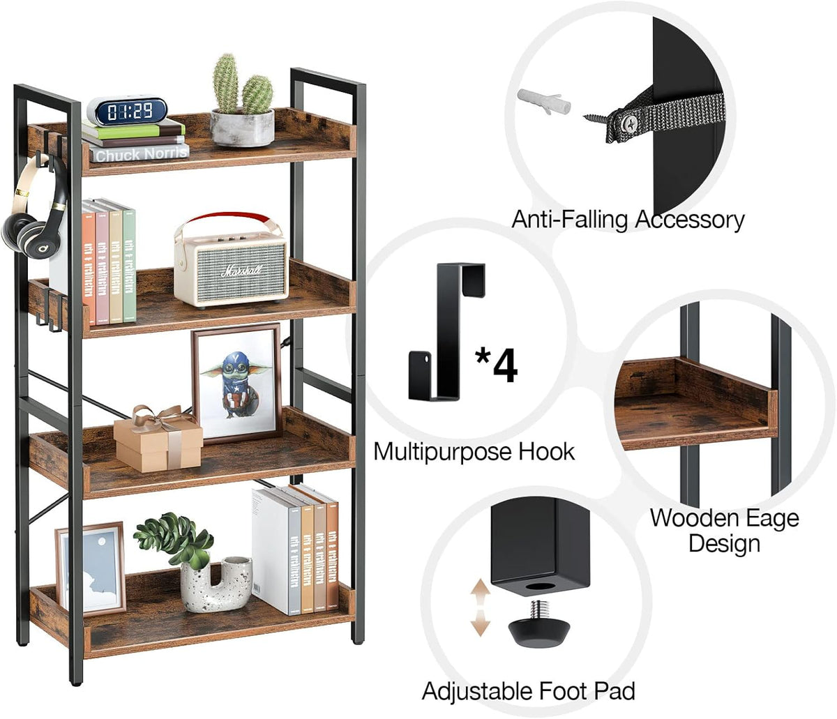 4 Tier Wood Bookshelf with Open Shelves X168