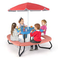 Kids Picnic Table with Umbrella and 4 Built-in Benches S5719