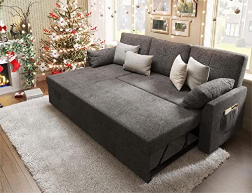 White Sherpa Sofa Bed with Storage Chaise H38541