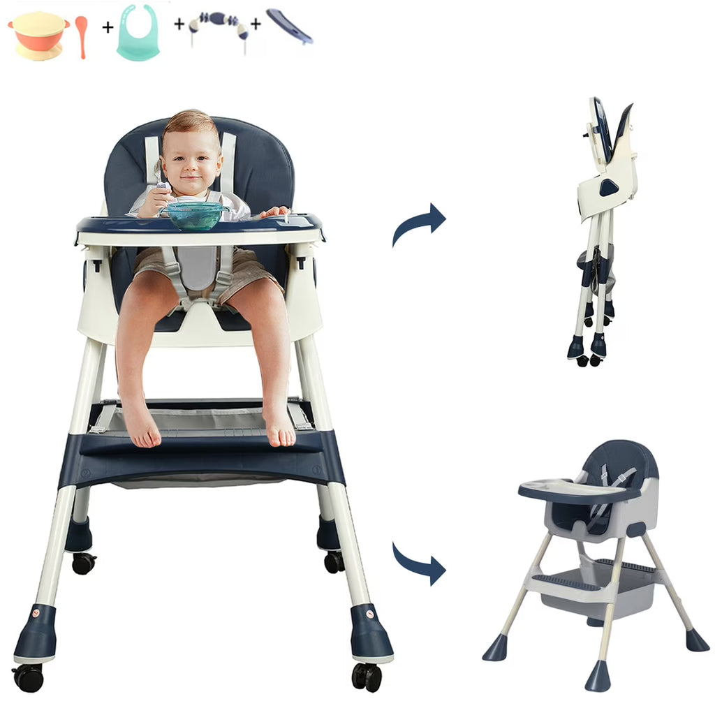 4-in-1 Baby Highchair with Five-Point Snap Button, Blue Q480