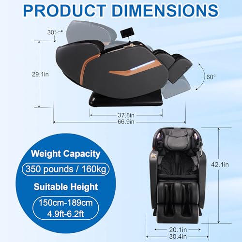 Zero Gravity SL-Track Shiatsu Full Body Massage Chair with Body Scan, Waist Heating, Bluetooth, Foot Rollers, 32 Airbags & Extended Footrest T182628