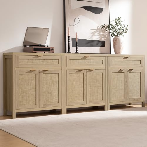 Rattan Storage Cabinet Set of 2 with Doors and Drawer V654442