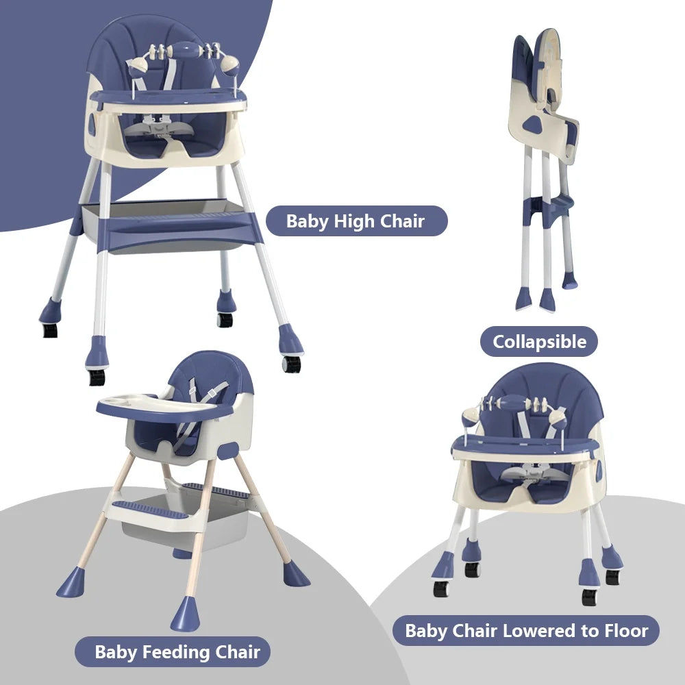 4-in-1 Baby Highchair with Five-Point Snap Button, Blue Q480