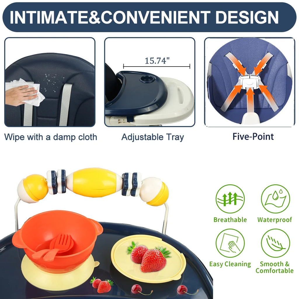 4-in-1 Baby Highchair with Five-Point Snap Button, Blue Q480