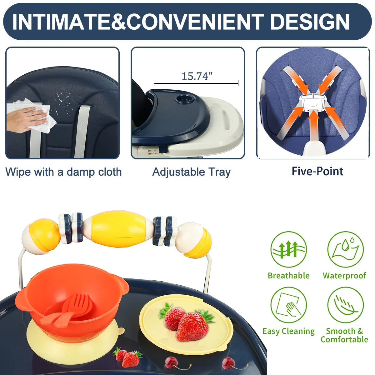 4-in-1 Baby Highchair with Five-Point Snap Button, Blue Q480
