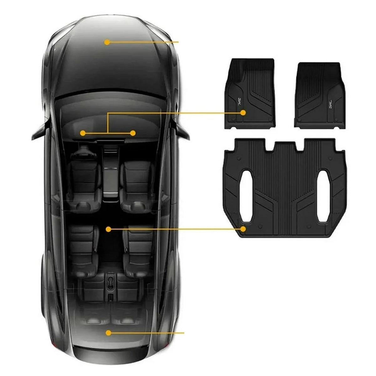 Custom Fit Floor Mats for Tesla Model X 6 Seat 1-3 Rows 2021-2023 All Weather TPE Full Set U3137