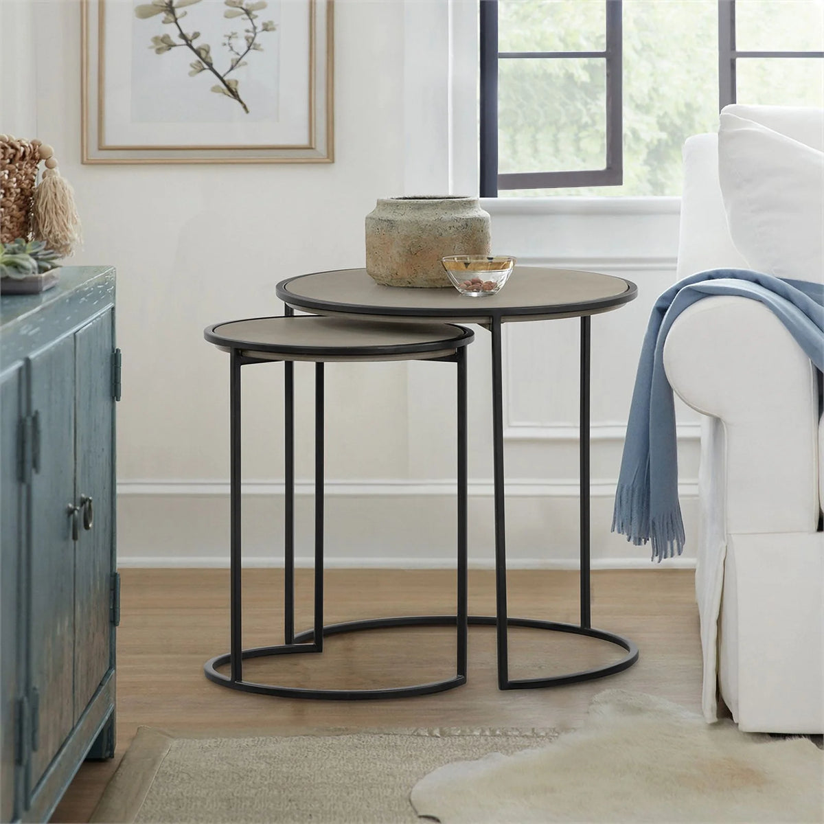 Black 2-Piece Metal Nesting End Table Set J881916