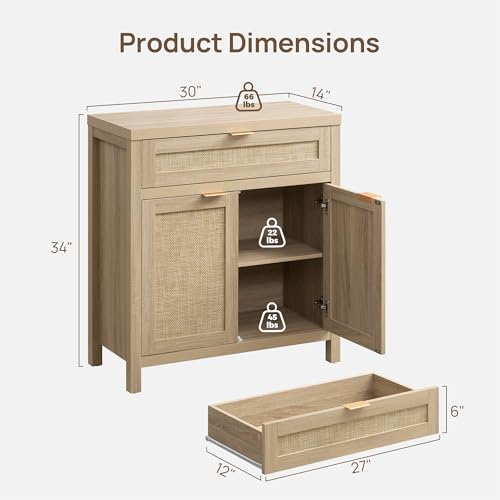 Rattan Storage Cabinet Set of 2 with Doors and Drawer V654442