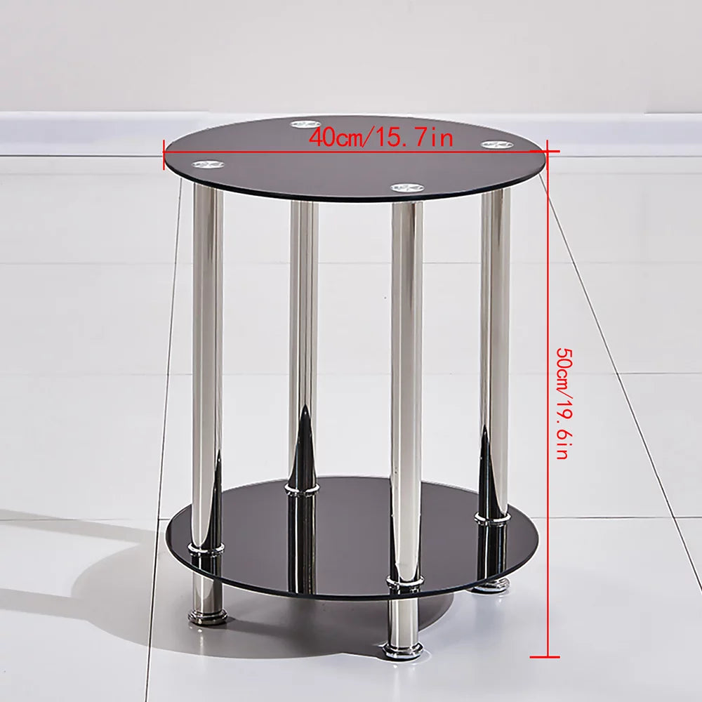 2-Tier Glass Top Chrome Finish Round End Table P15741