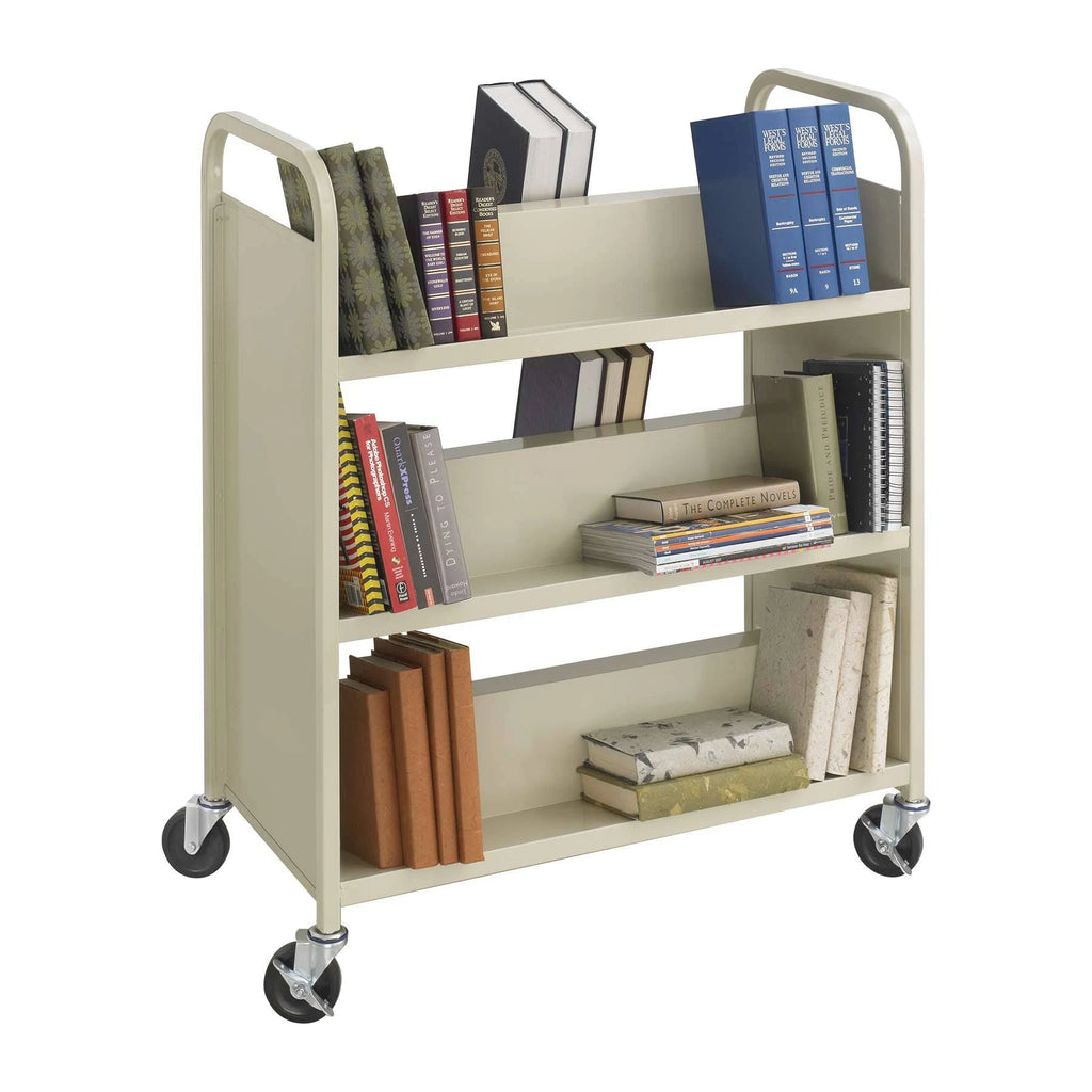 Double-Sided Book Cart Trolley with 6 Shelves Powder-Coated Steel Sand I24962