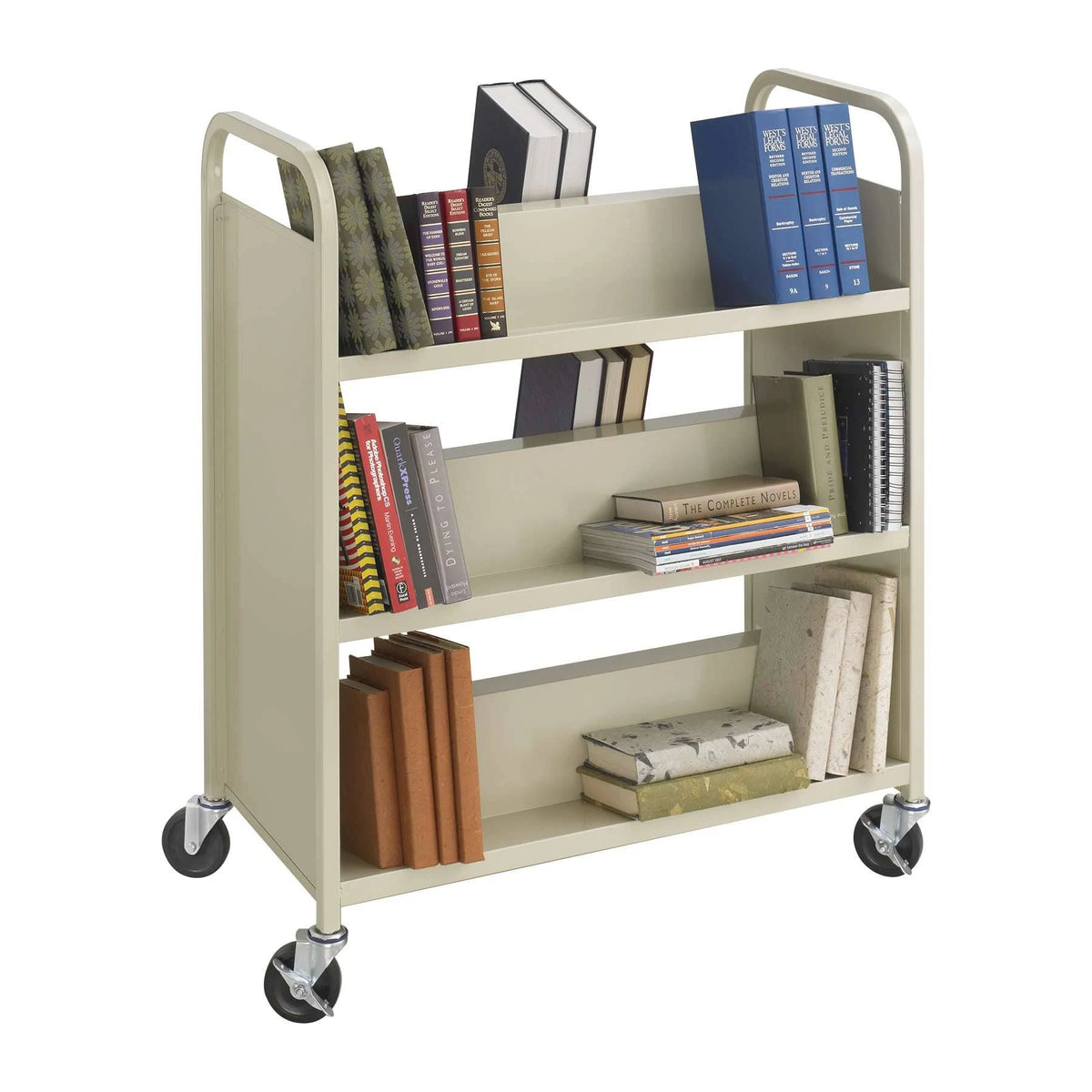Double-Sided Book Cart Trolley with 6 Shelves Powder-Coated Steel Sand I24962