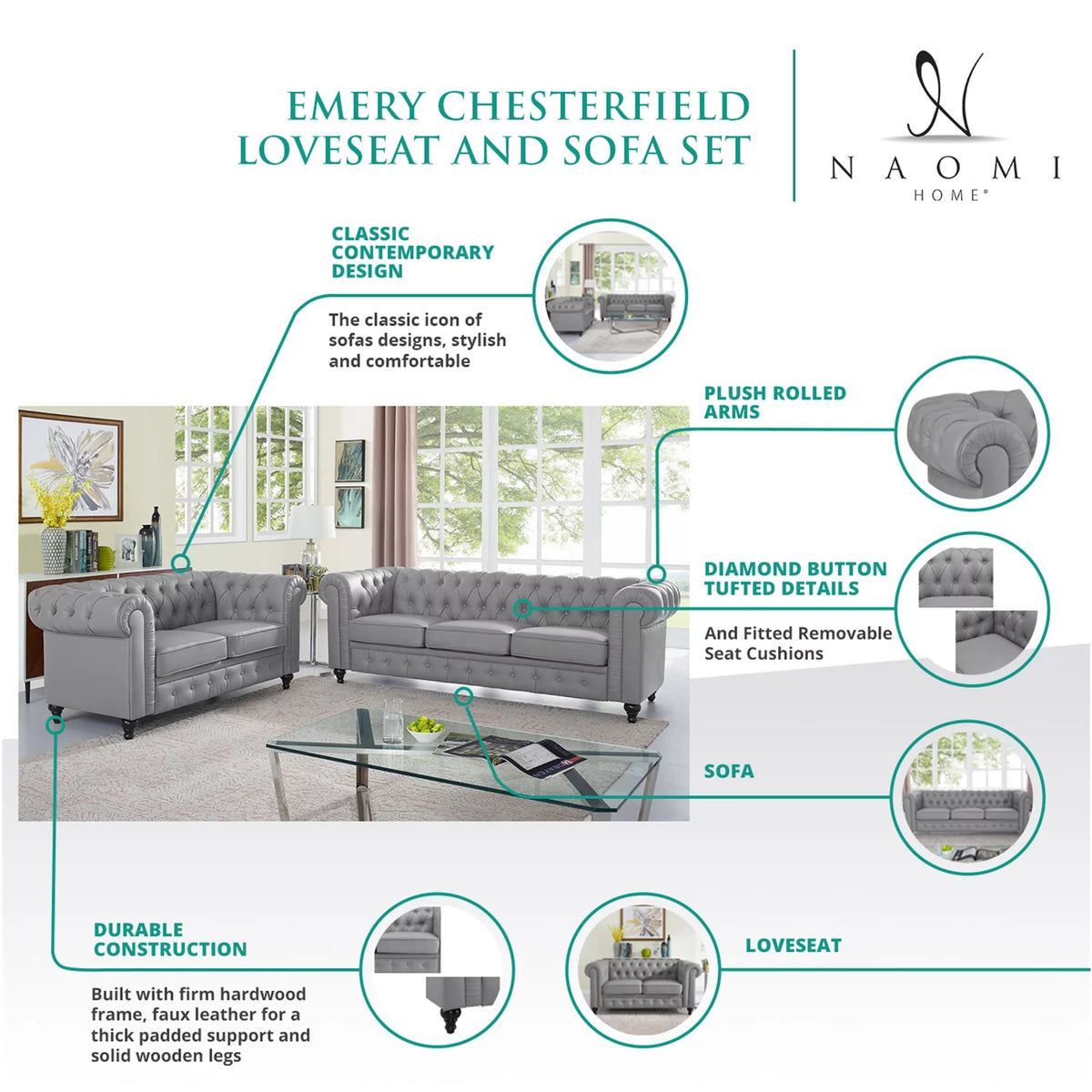 White Tufted Sofa X1876
