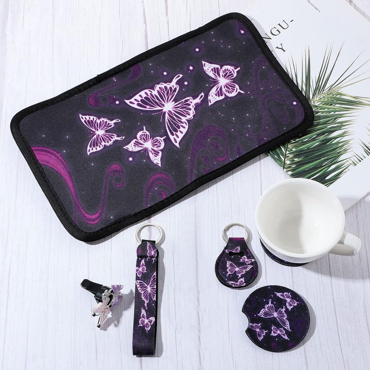 15 Pieces Purple Butterfly Car Seat Covers Full Set Y3254