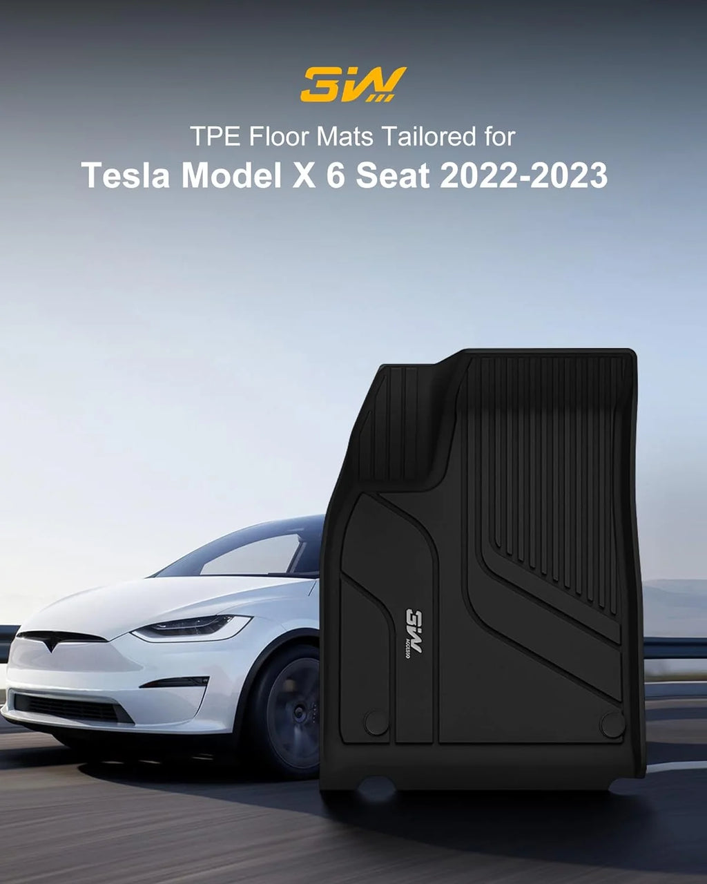 Custom Fit Floor Mats for Tesla Model X 6 Seat 1-3 Rows 2021-2023 All Weather TPE Full Set U3137