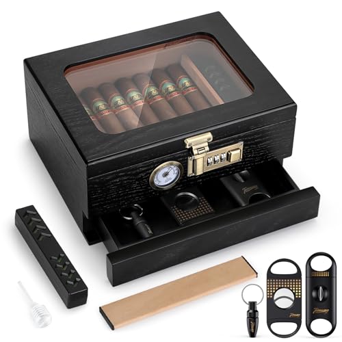 Cedar Wood Glass Top Cigar Humidor with Hygrometer Q886225