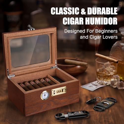 Cedar Wood Glass Top Cigar Humidor with Hygrometer Q886225