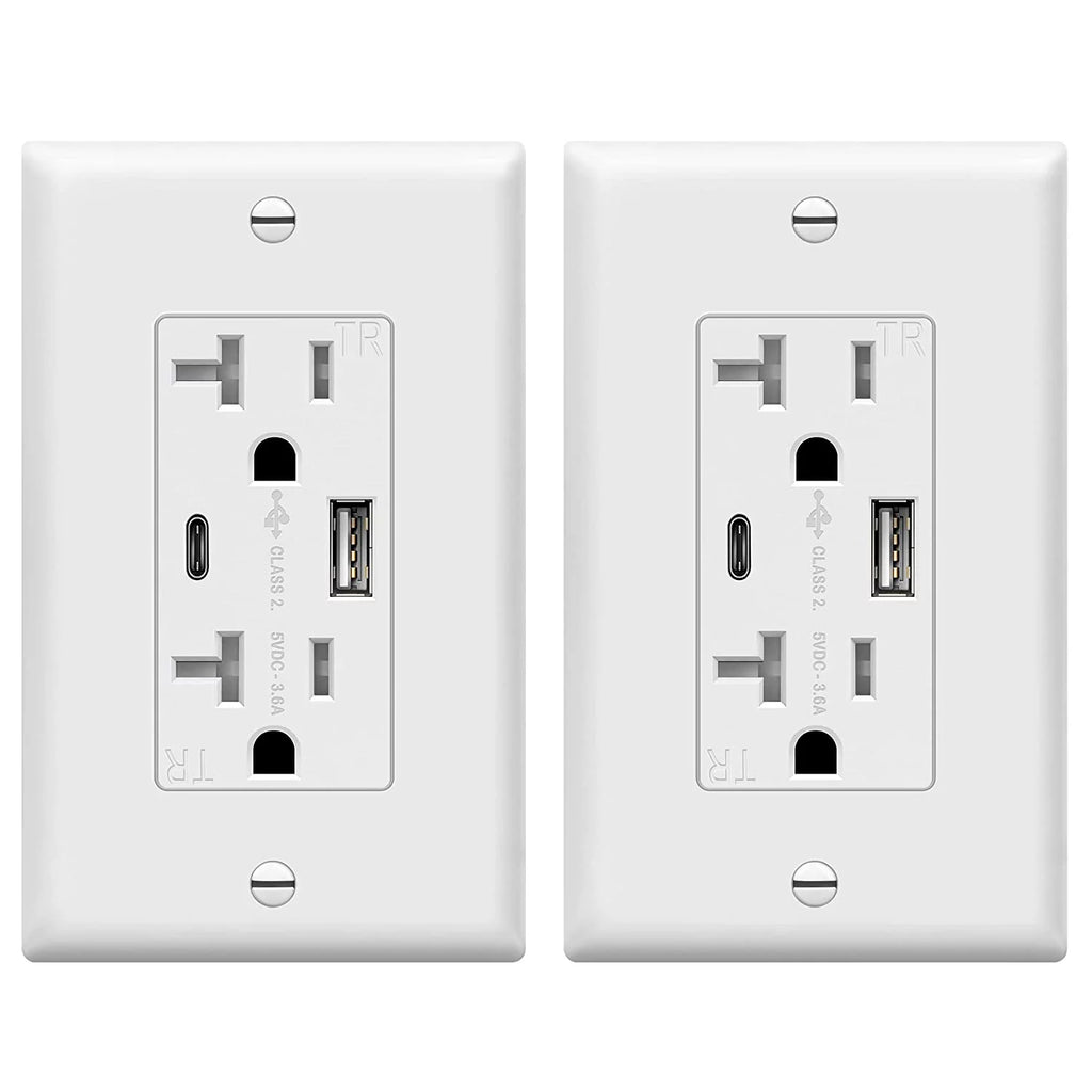 20 Amp USB Outlet with 2 USB Charging Ports, White, 2 Pack L322