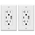 20 Amp USB Outlet with 2 USB Charging Ports, White, 2 Pack L322