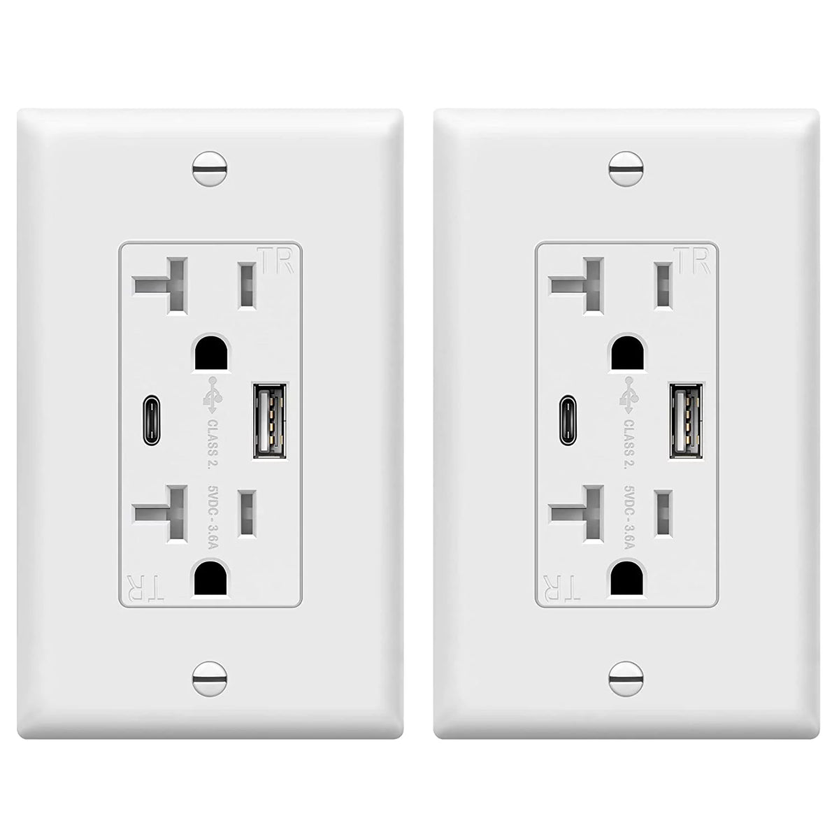 20 Amp USB Outlet with 2 USB Charging Ports, White, 2 Pack L322