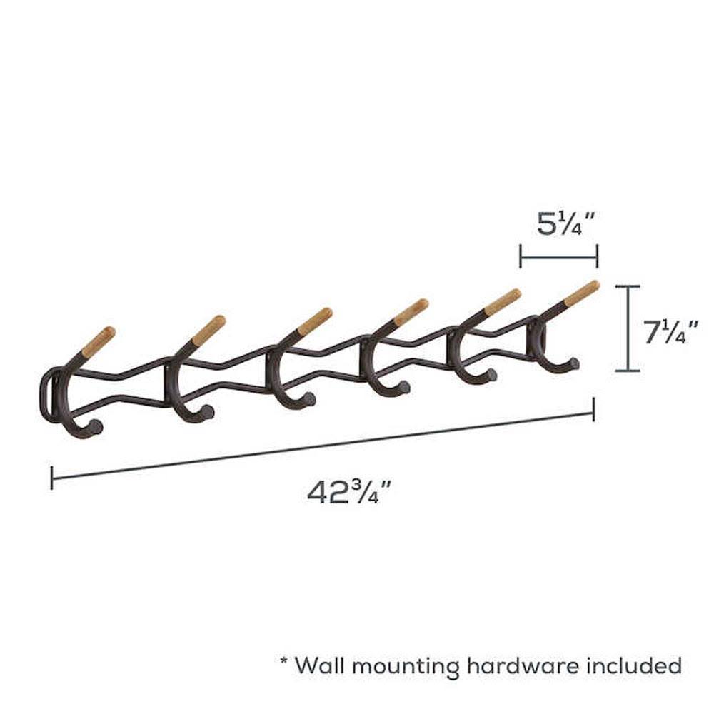 6 Hook Black Coat Wall Rack D395