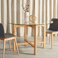 Solid Wood Tempered Glass Round Dining Table 48 in. Y419